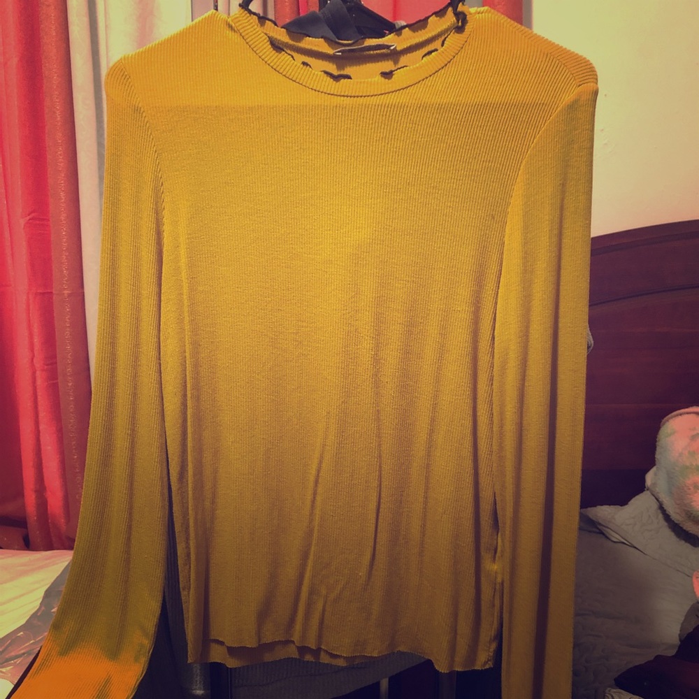 Mustard Shirt with Lettuce Collar and Sleeves